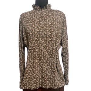 Vintage Lauren Ralph Lauren Cottage Equestrian Ruffle Collar Cotton Top Shirt 1X